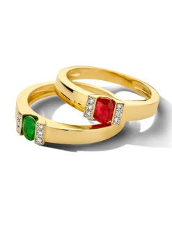 Bicolor entourage ring met robijn en diamant 0,05crt.