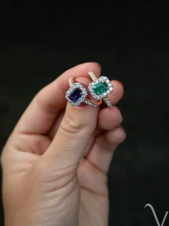Bicolor entourage ring smaragd + diamant | Luxe cadeau