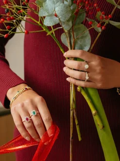 Bicolor entourage ring smaragd + diamant | Luxe cadeau