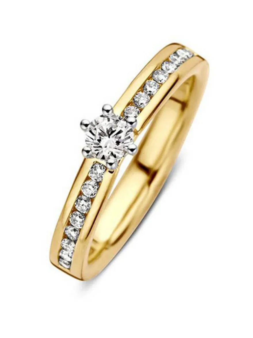 Bicolor ring met briljant 0,50crt. + Luxe Cadeau