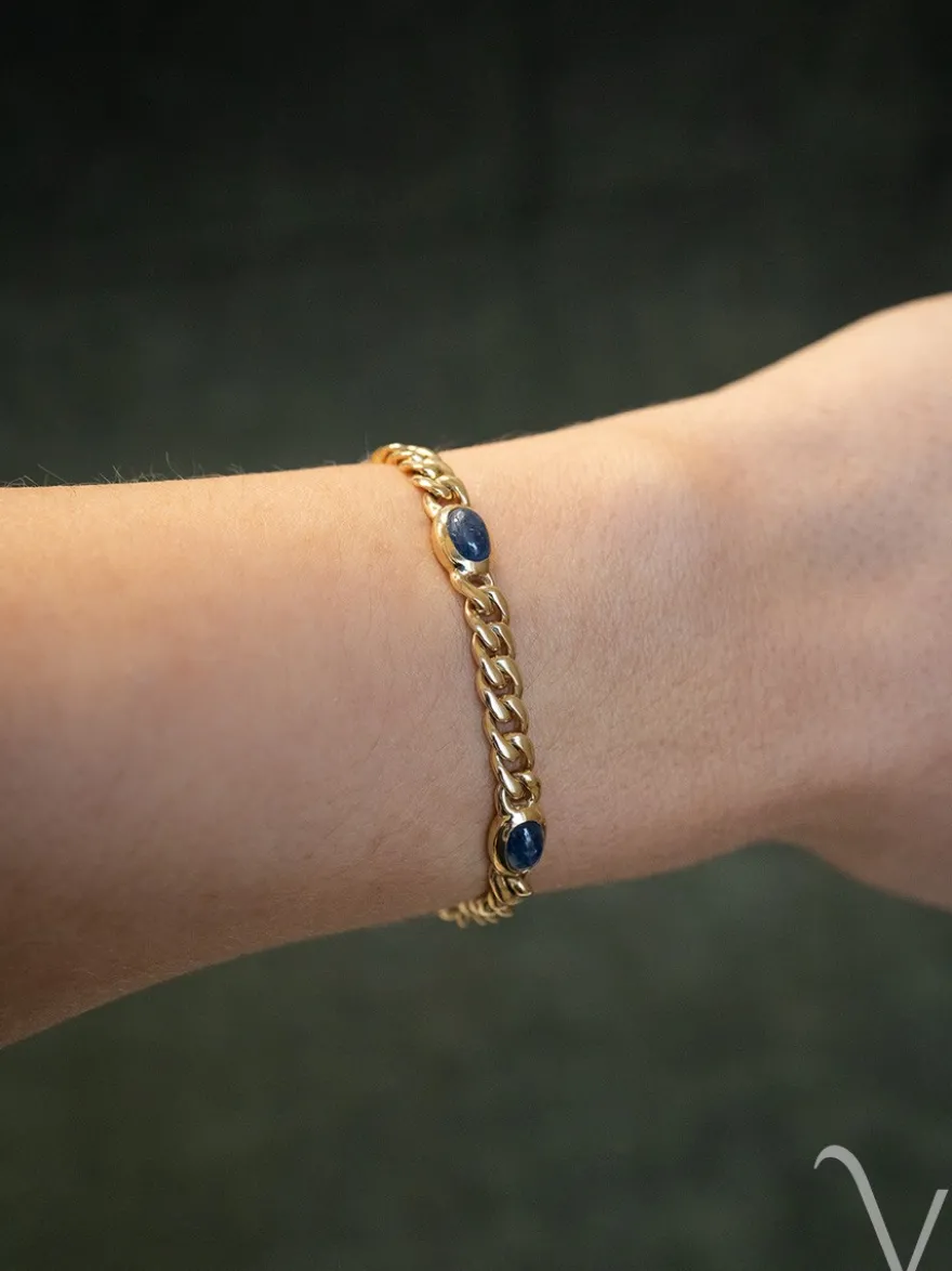 Geelgouden armband met cabuchon geslepen saffier + Luxe Cadeau