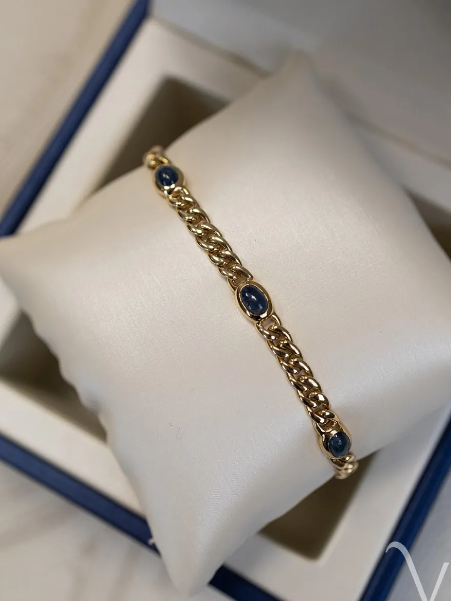 Geelgouden armband met cabuchon geslepen saffier + Luxe Cadeau