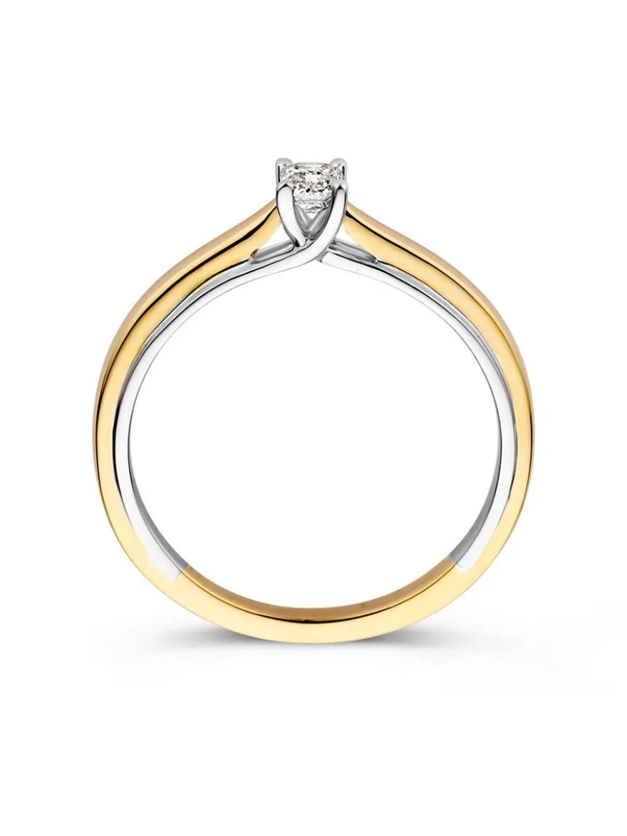 Gouden bicolor ring met emerald diamant 0,22crt. + Luxe Cadeau