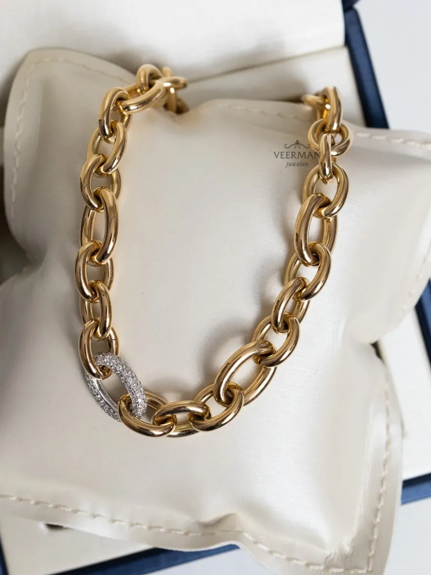 Uniek geelgouden schakelcollier met diamanten + Luxe Cadeau