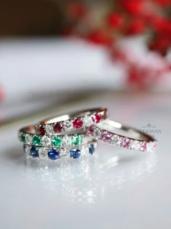 Witgouden alliance ring met roze saffier + Luxe Cadeau